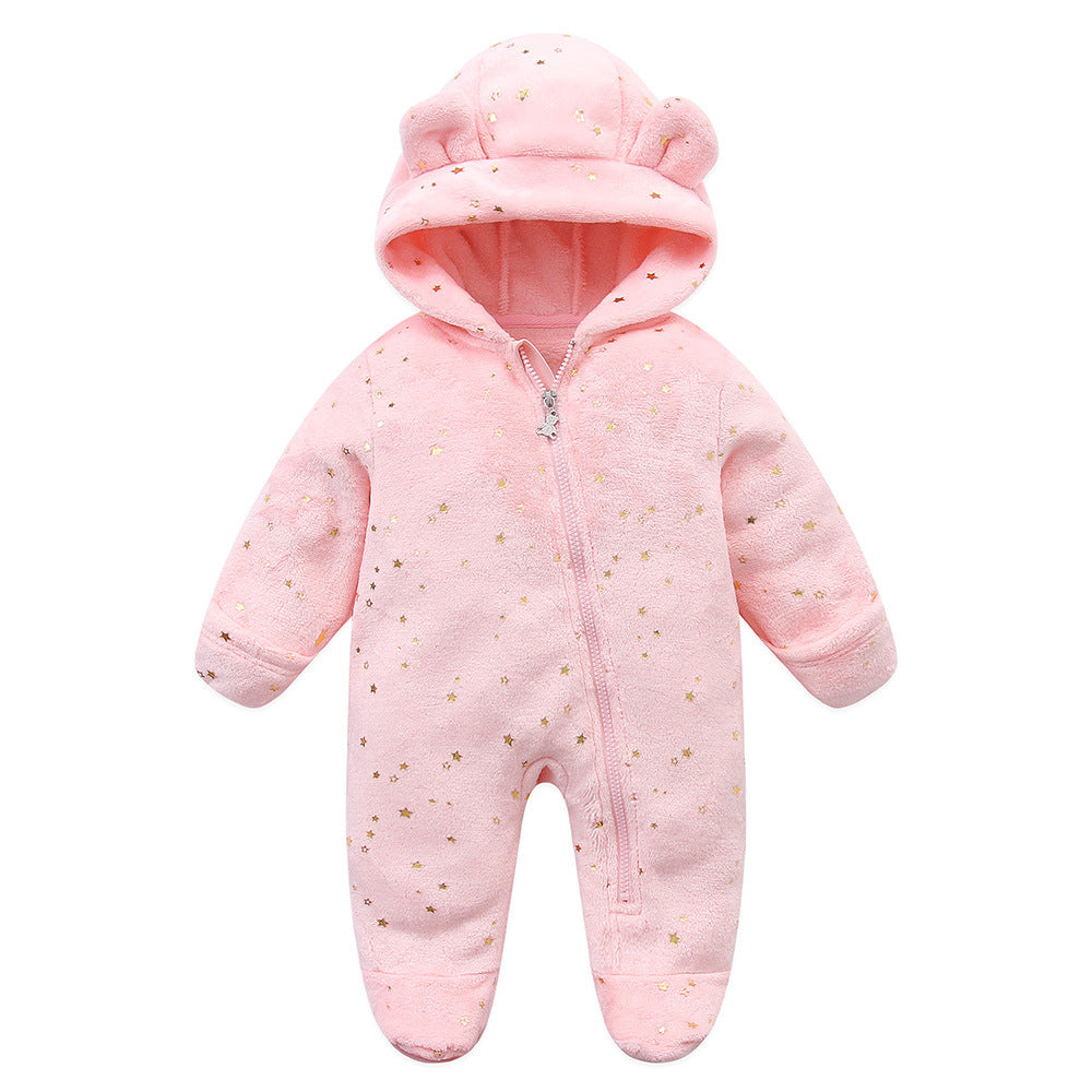 A baby onesie velvet spring and autumn clothes going out clothes baby autumn and winter foot-wrapped Romper climbing clothes