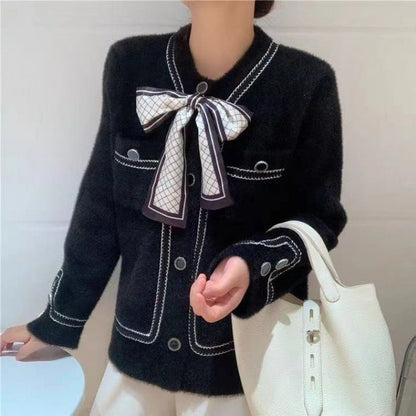 A new French small fragrant sweater jacket in autumn and winter, loose and lazy temperament, imitation mink long-sleeved knitted cardigan top