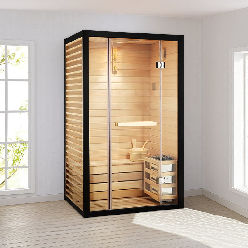 A indoor wood sauna