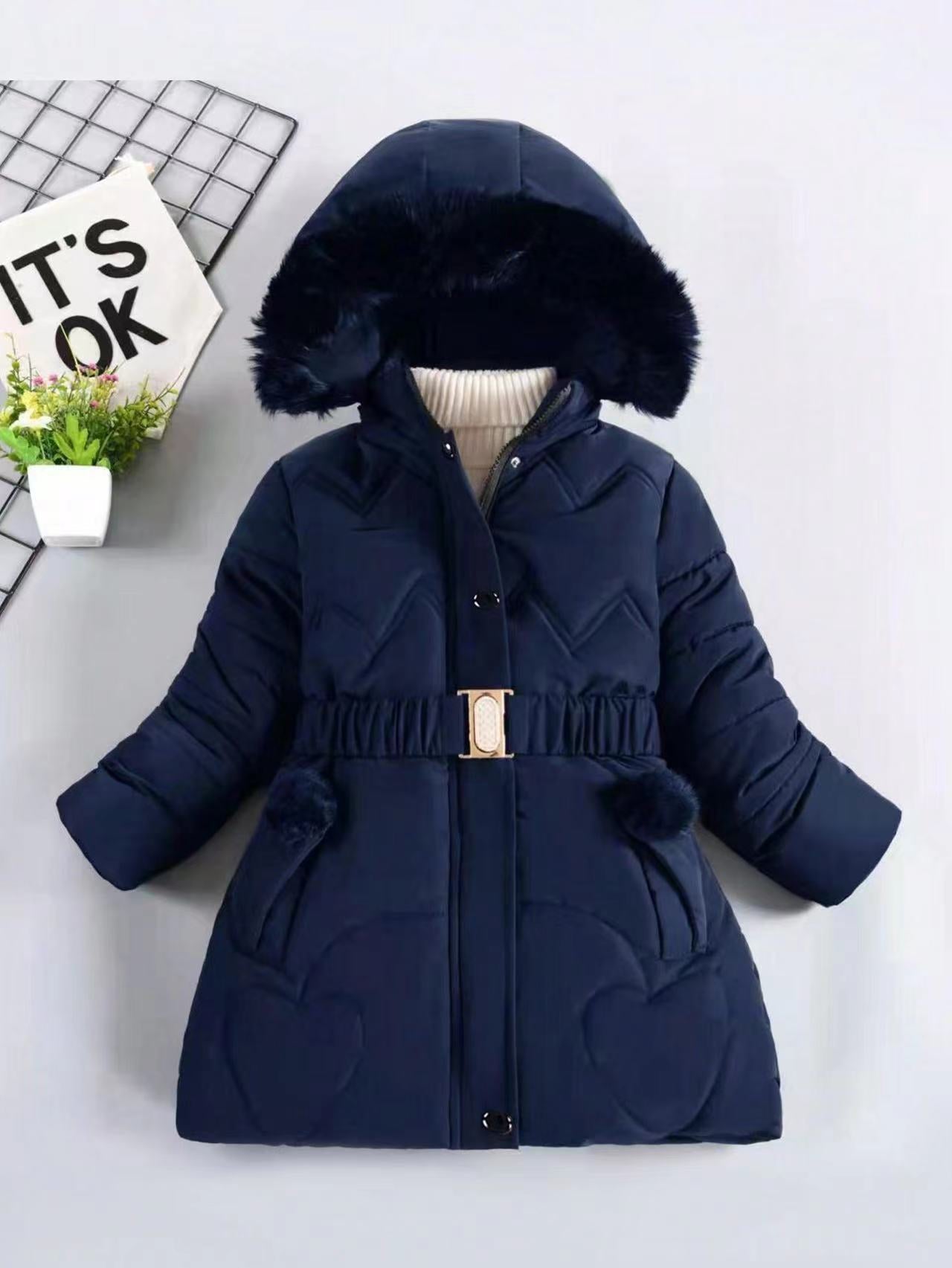A Children's mid-length fleece-lined thick warm coat