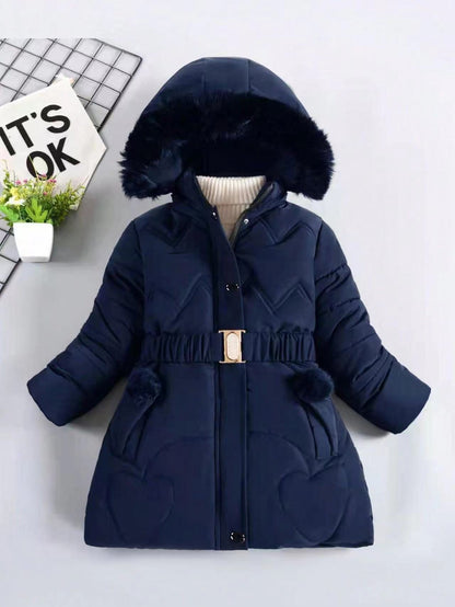 A Children's mid-length fleece-lined thick warm coat