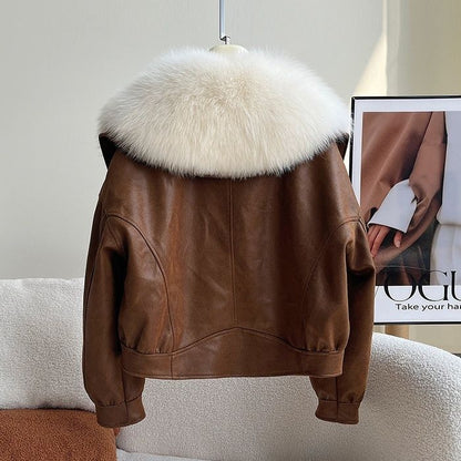 A new imitation fox hair fashion thin down jacket locomotive fur jacket wool coat women