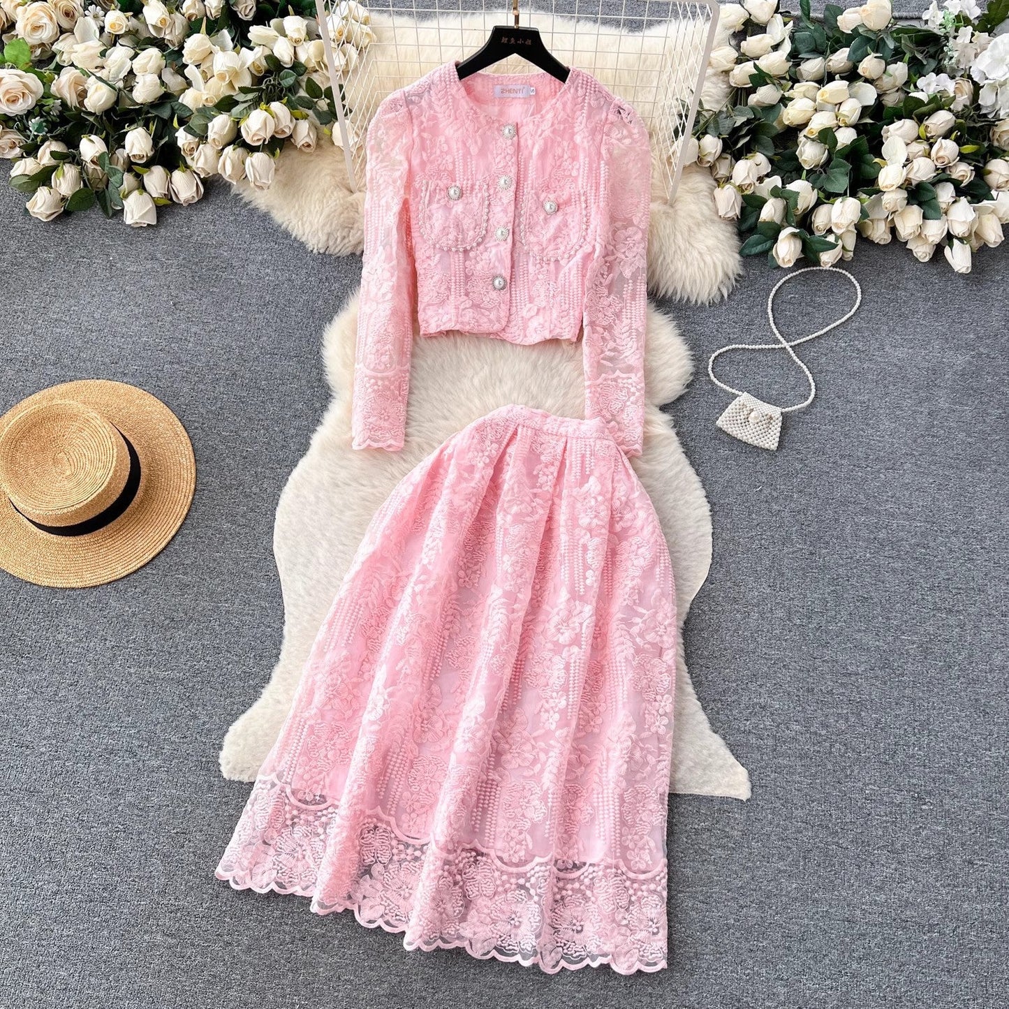 A lace top skirt women's two-piece suit