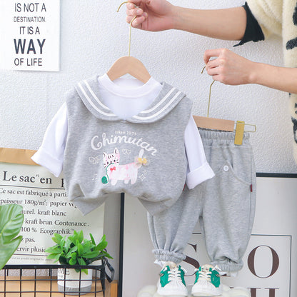 A children's long-sleeved three-piece set