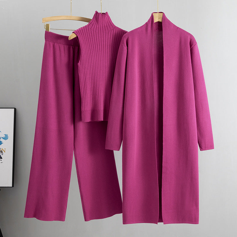 A three-piece set of knitted tops and pants