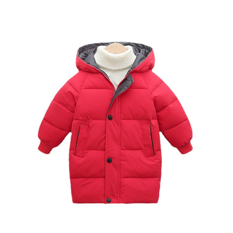 A Autumn and winter thickened children's down cotton clothes short boys and girls medium children Korean version hooded jacket