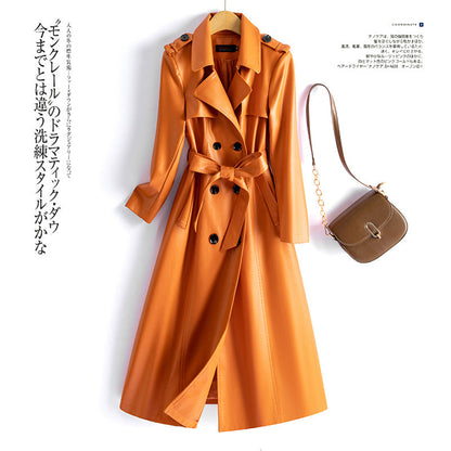 A PU leather jacket long