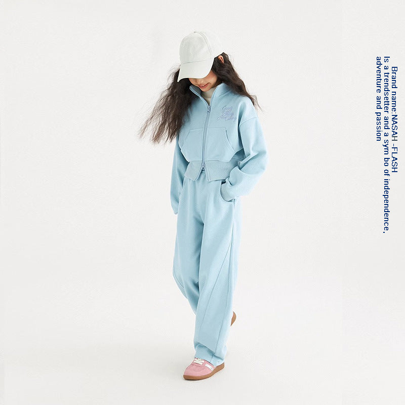 B2-m27 Spring new children's cotton stand-up collar zipper sweater sweatpants set - Mixbatch