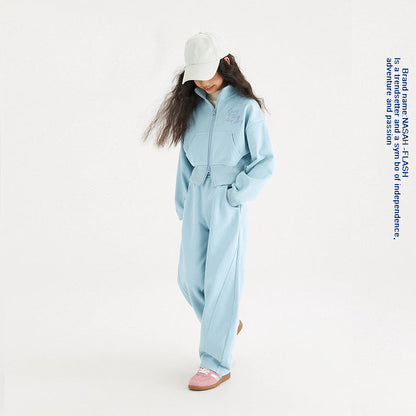 B2-m27 Spring new children's cotton stand-up collar zipper sweater sweatpants set - Mixbatch