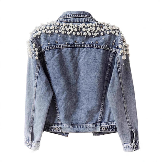 A Heavy Industry Beaded Loose Denim Jacket Women's New Spring Long Sleeve Fashion Foreign Trade Jacket