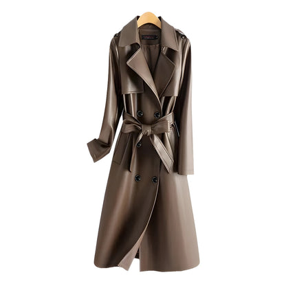 A PU leather jacket long