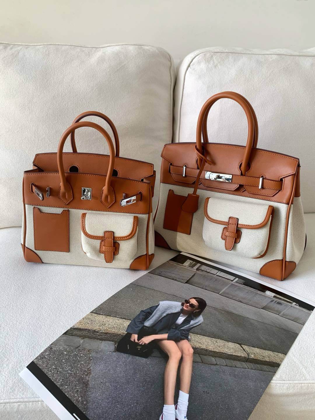 A spring new contrasting color canvas leather pocket platinum bag versatile casual shoulder oblique span women's bag