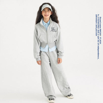 B2-m27 Spring new children's cotton stand-up collar zipper sweater sweatpants set - Mixbatch