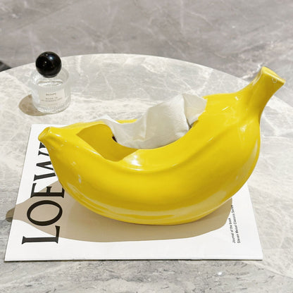A Creative Banana Tissue Box Living Room Coffee Table Home Decorations Ceramic Paper Draw Box Dopamine Prohibition Anxiety Ornament
