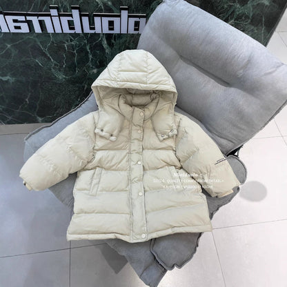 A autumn and winter new Korean version of children's cold clothing fashionable versatile Korean version thickened hooded warm jacket warm hands