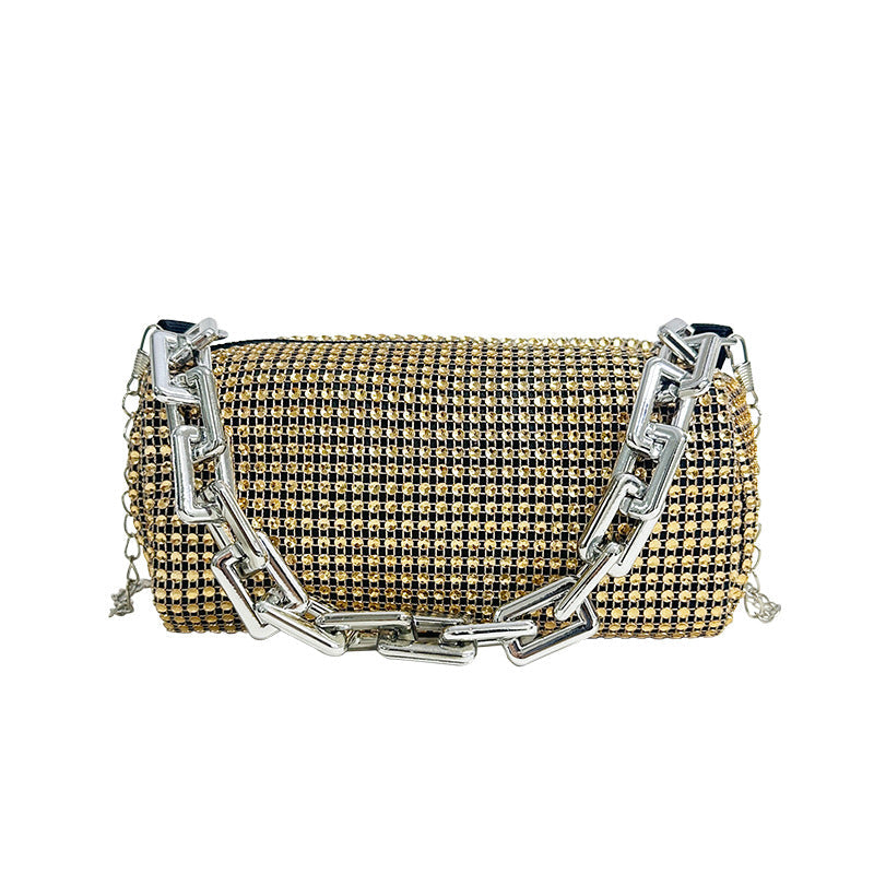 A mesh drill chain bag women's new spring personalized foreign style explosion single shoulder niche dinner bag women