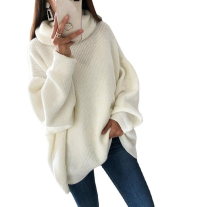 A knitted sweater loose solid color turtleneck sweater women's clothing