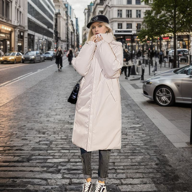 DY-005 2024 new medium and long over-the-knee hooded large-size cotton-padded jacket for women's thickened down cotton temperament cotton-padded jacket tide - Mixbatch