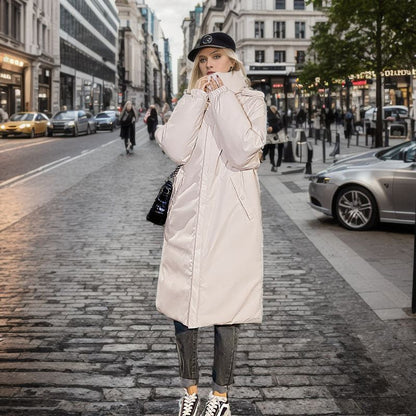 DY-005 2024 new medium and long over-the-knee hooded large-size cotton-padded jacket for women's thickened down cotton temperament cotton-padded jacket tide - Mixbatch