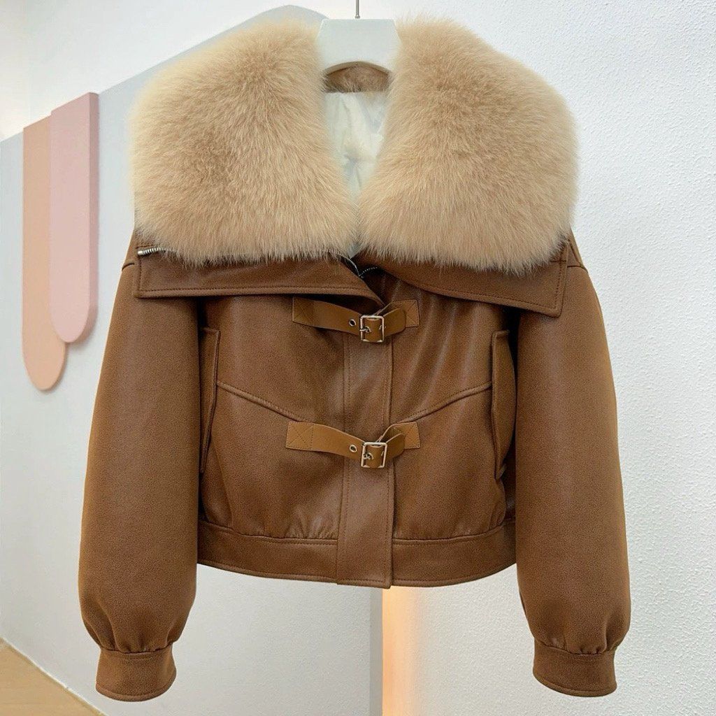 A new imitation fox hair fashion thin down jacket locomotive fur jacket wool coat women