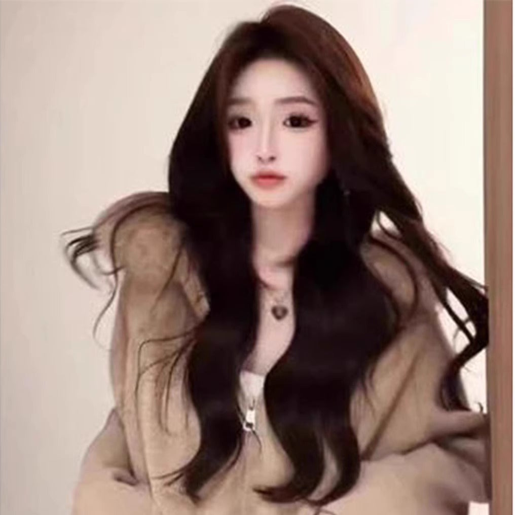 A fur collar hooded sweater jacket women's autumn and winter new high-end fashion lazy knitted cardigan top