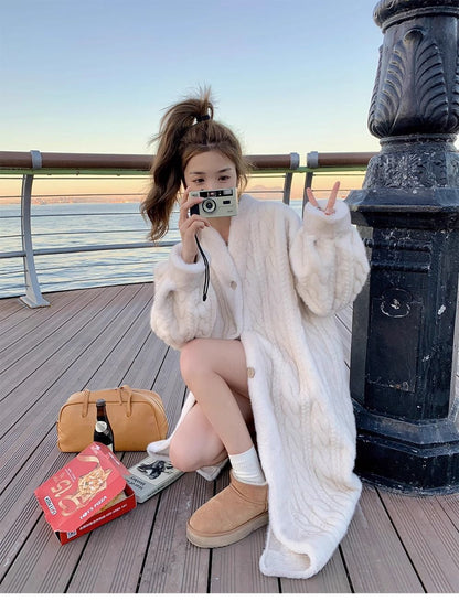 A Eco-friendly fur jacket women's new furry twist mink fleece over the knee loose winter cardigan coat