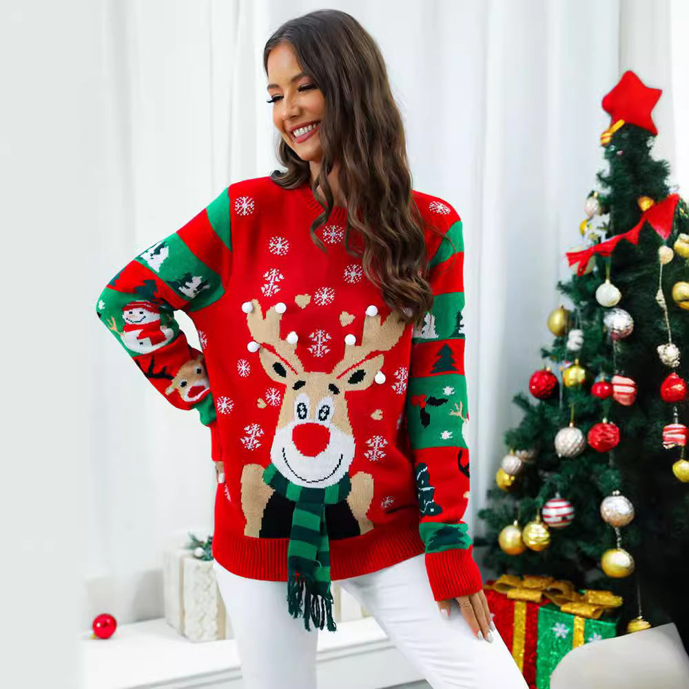 A printed sweater with long sleeves