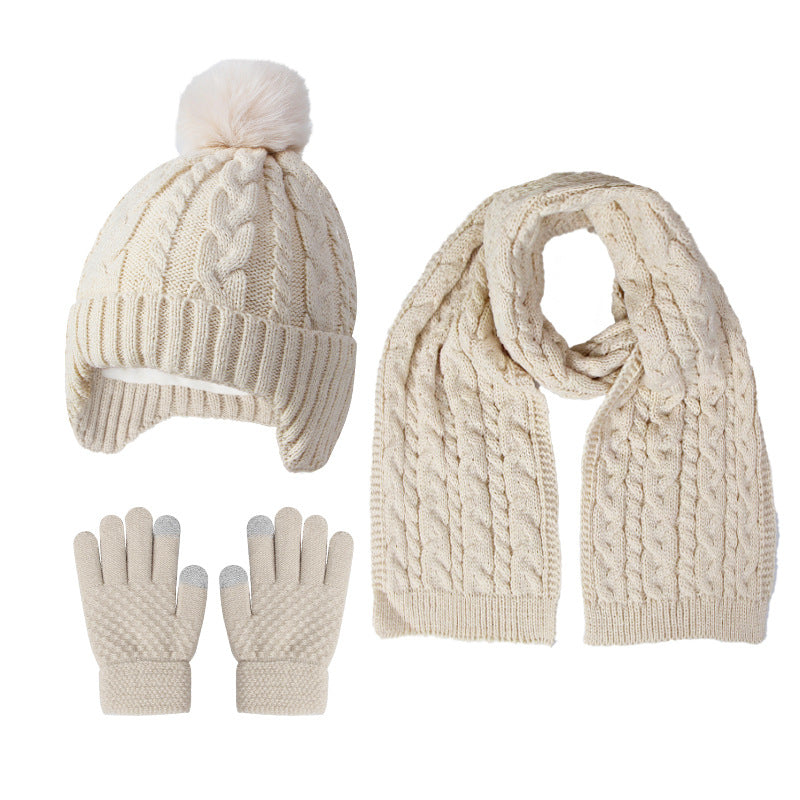 A children's hats, scarves and gloves three-piece set wool inside
