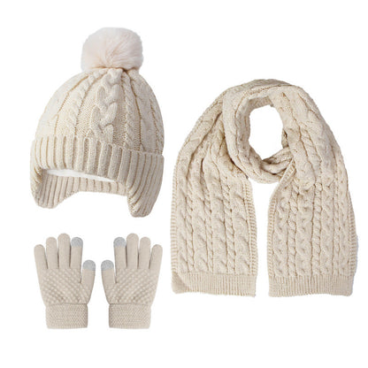 A children's hats, scarves and gloves three-piece set wool inside