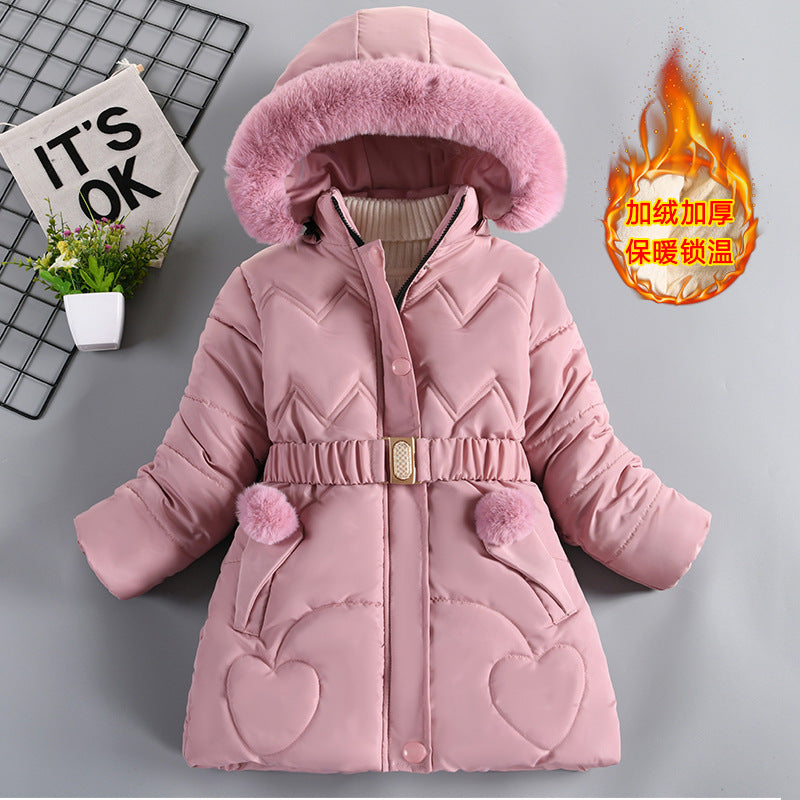 A Children's mid-length fleece-lined thick warm coat
