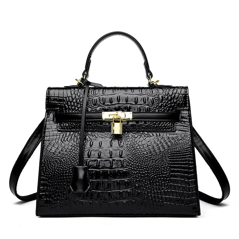 A new crocodile pattern platinum women's bag fashion handbag shoulder bag Kelly bag messenger bag