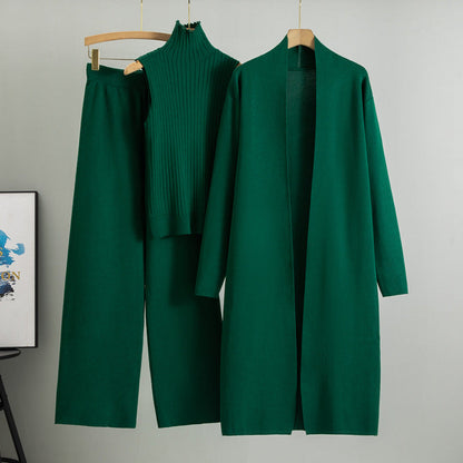 A three-piece set of knitted tops and pants