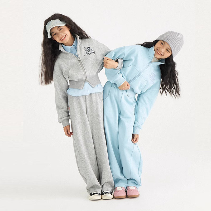 B2-m27 Spring new children's cotton stand-up collar zipper sweater sweatpants set - Mixbatch