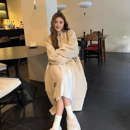 A Eco-friendly fur jacket women's new furry twist mink fleece over the knee loose winter cardigan coat