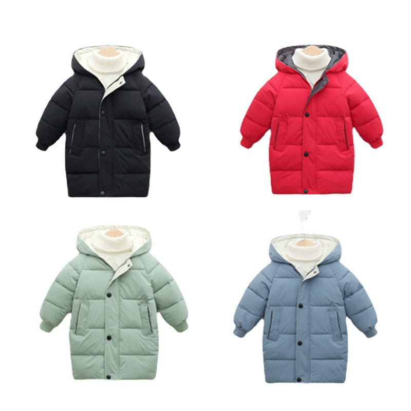 A Autumn and winter thickened children's down cotton clothes short boys and girls medium children Korean version hooded jacket