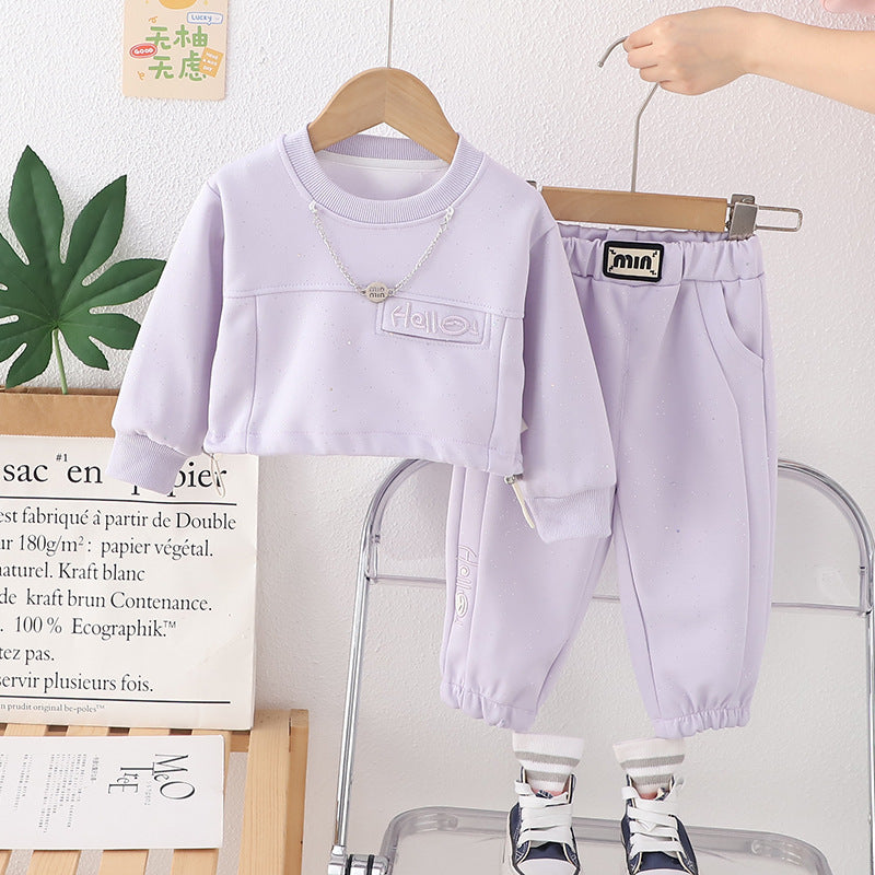 A Baby Clothes Spring Girls' Foreign Style Sequins Set Two-piece Set