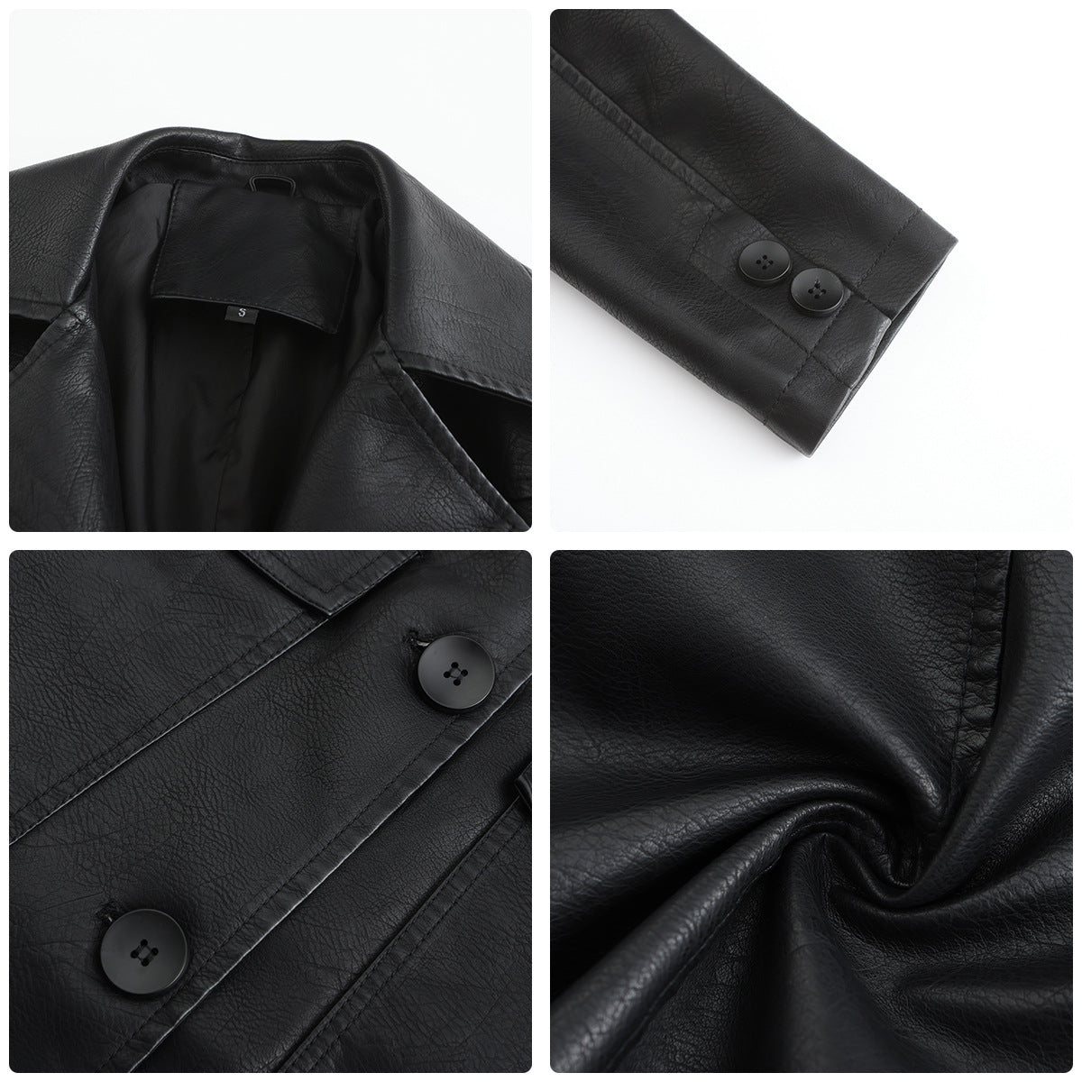 A women's long leather jacket