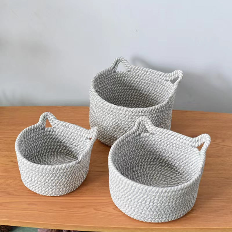 A woven fabric storage basket