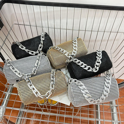 A mesh drill chain bag women's new spring personalized foreign style explosion single shoulder niche dinner bag women