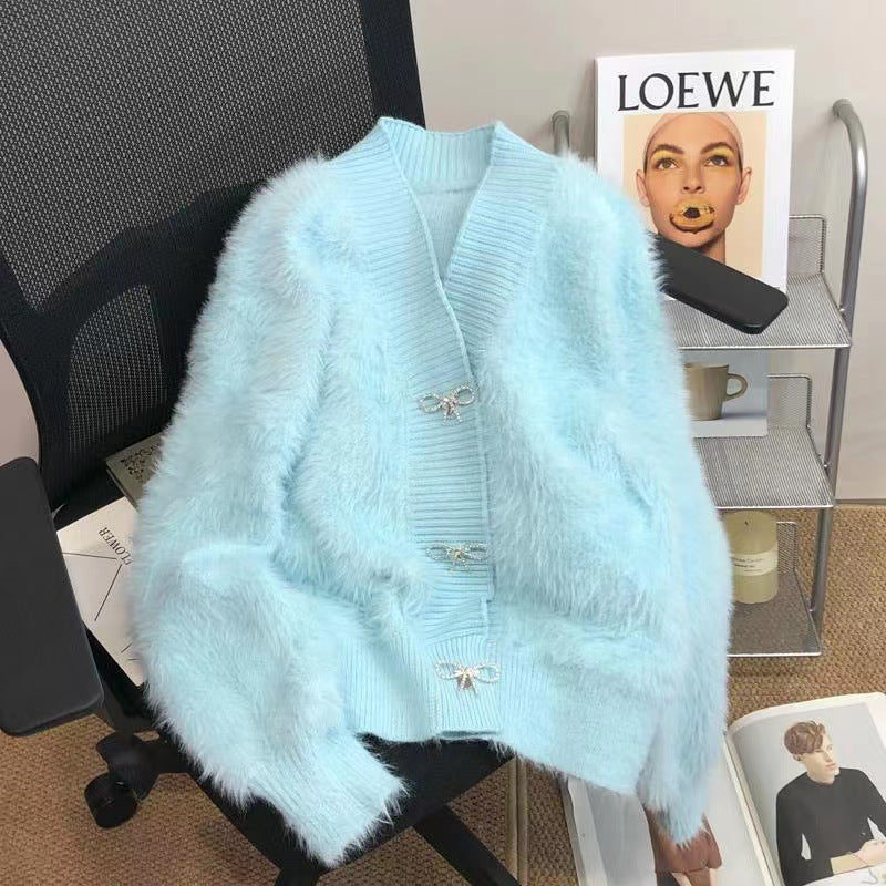 A winter V-neck sweater