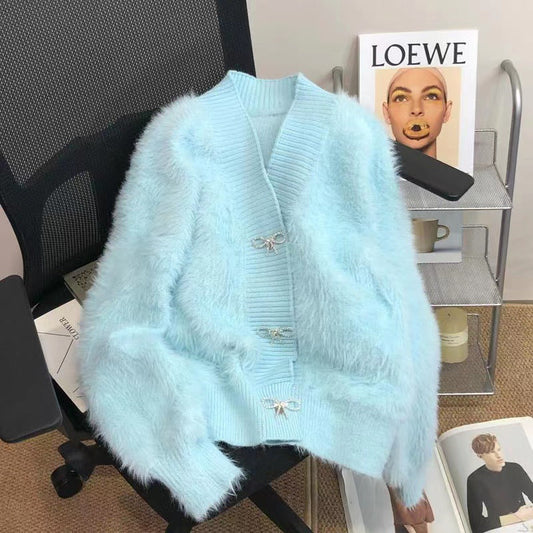 A winter V-neck sweater