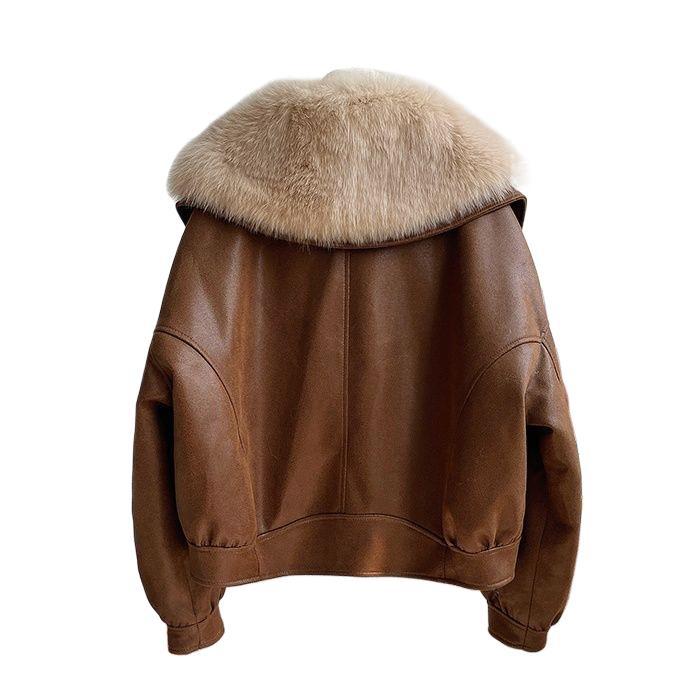 A new imitation fox hair fashion thin down jacket locomotive fur jacket wool coat women