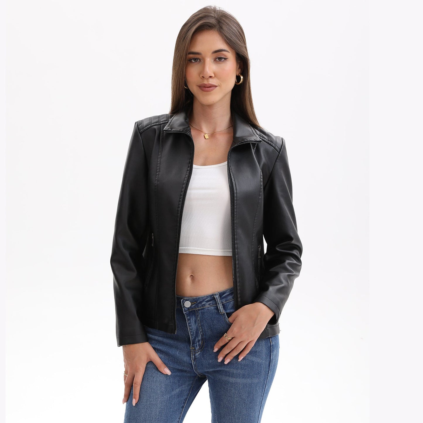 A women's leather jacket