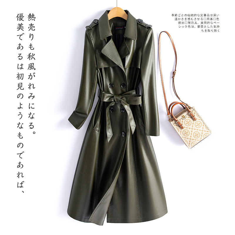 A PU leather jacket long