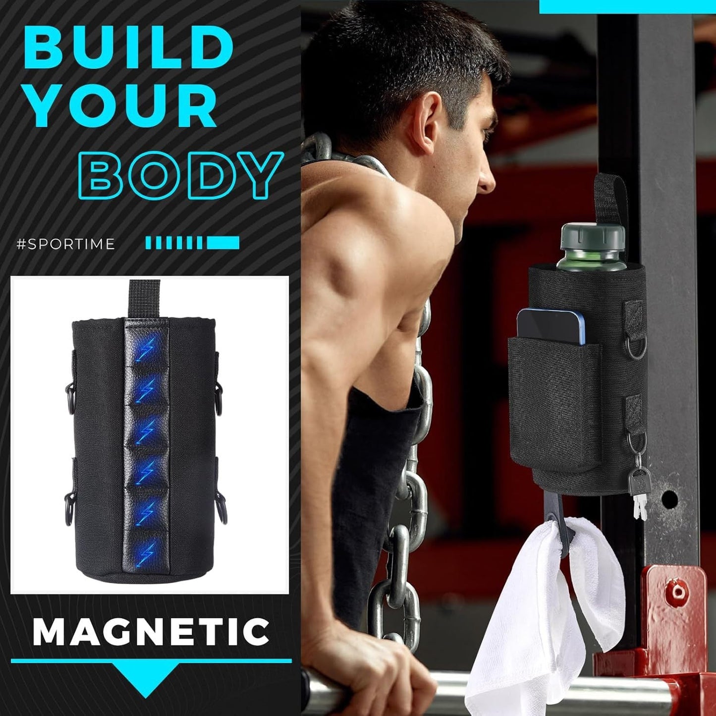 A gym magnetic kettle bag cross-border magnet sports satchel water cup bag accessories mobile phone storage water bottle portable bag