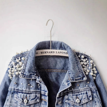 A Heavy Industry Beaded Loose Denim Jacket Women's New Spring Long Sleeve Fashion Foreign Trade Jacket