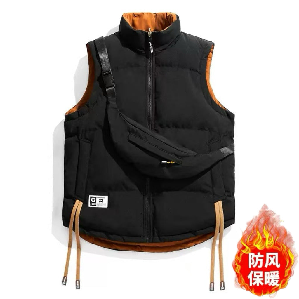 A man wears a vest jacket on both sides