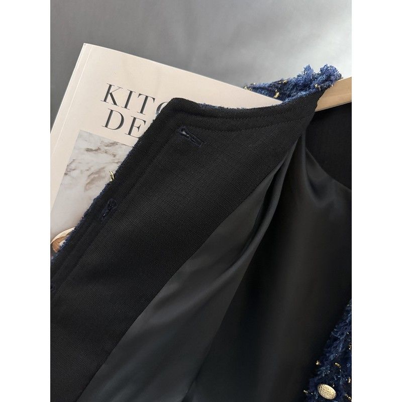 P dark blue high-grade texture small fragrant short coat