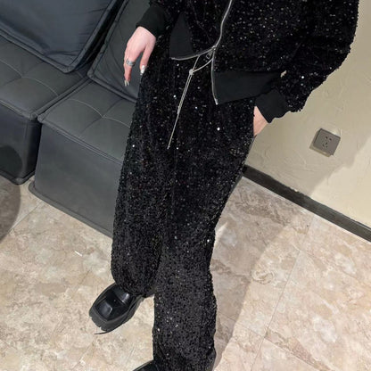 P new thickened autumn and winter casual velvet set heavy industry high waist loose casual sequins shiny and popular sweet and spicy