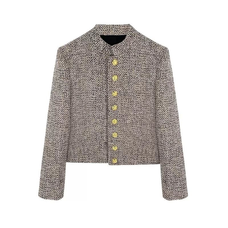 P new French retro Hong Kong style women's short coat spring and autumn small fragrant tweed jacket long-sleeved top